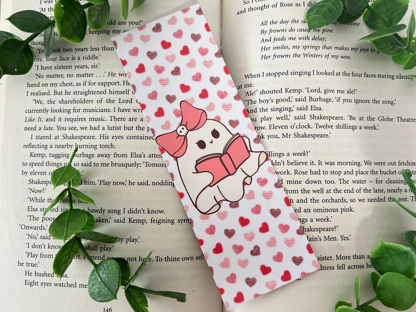 Pink Bow Ghost Valentine’s Day Bookmark