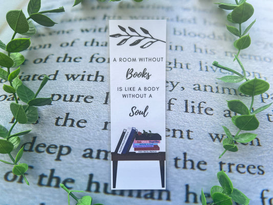 Bookmark with the quote A room without is like a body without a soul.
